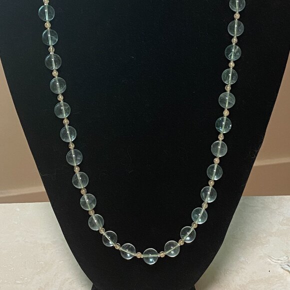 Genuine Green Fluorite & Golden Rutilated Quartz Gemstone Beaded Necklace - Picture 4 of 11